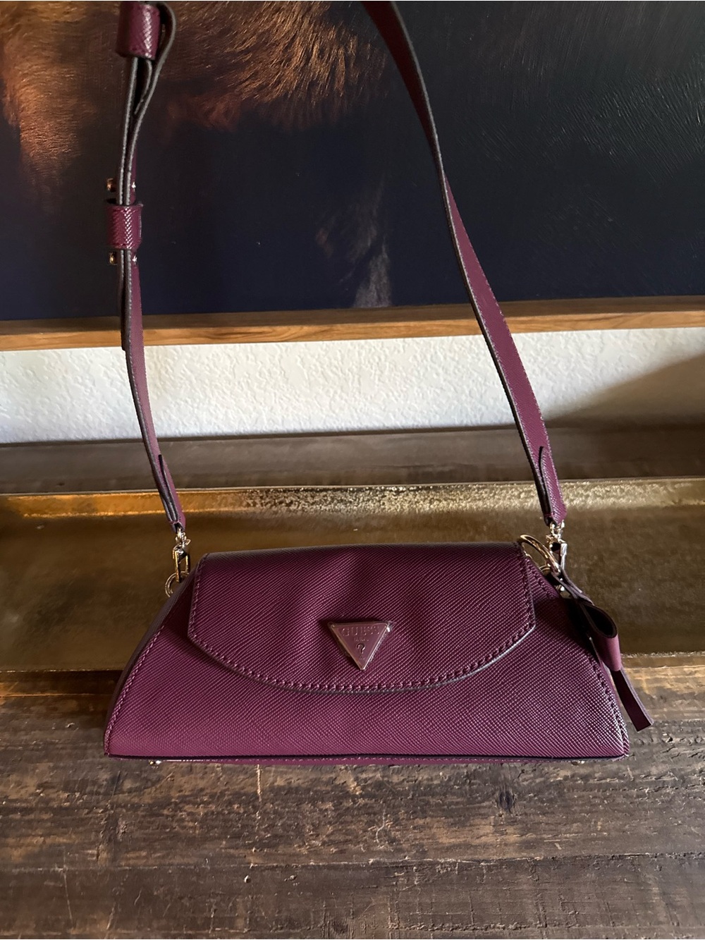 Women's GUESS Leather Shoulder Bag - Burgundy